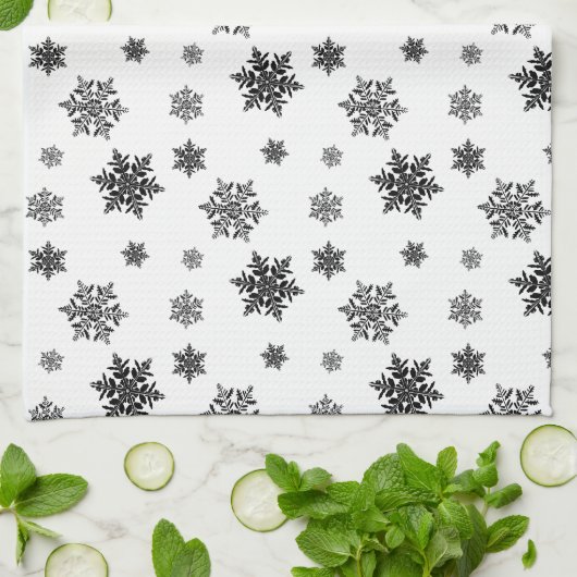 Linge De Cuisine Motif minimaliste noir Whimsical Snowflake (Plié)