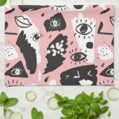 Linge De Cuisine Motif moderne abstrait d'oeil et de lèvres (Plié)