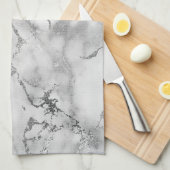Linge De Cuisine Motif moderne en marbre blanc et argent (Quart Plié)