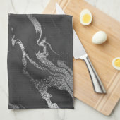 Linge De Cuisine Motif moderne en marbre noir et argent (Quart Plié)