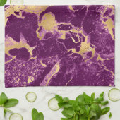 Linge De Cuisine Motif moderne en marbre violet et or (Plié)