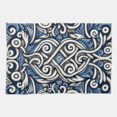 Linge De Cuisine Motif moderne grec bleu et blanc (Horizontal)