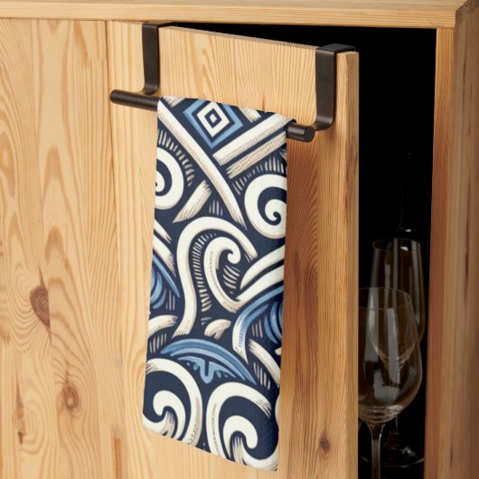 Linge De Cuisine Motif moderne grec bleu et blanc (Pliage en tiers)