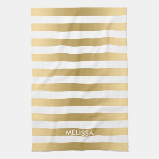 Linge De Cuisine Motif moderne Jaune Lumière Or & Blancs (Vertical)