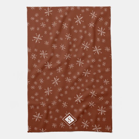 Linge De Cuisine Motif moderne Snowflake sur Red Monogramme (Vertical)