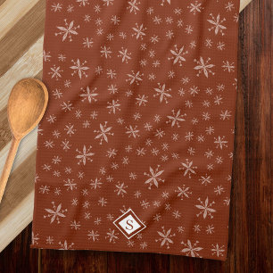 Linge De Cuisine Motif moderne Snowflake sur Red Monogramme