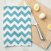 Linge De Cuisine Motif moderne Turquoise bleu et blanc Chevron Zigz (Quart Plié)