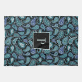 Linge De Cuisine Motif Monogramme Retro Blue Paisley (Horizontal)