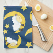 Linge De Cuisine Motif mouton, Mouton couché, Lune, Étoiles (Quart Plié)