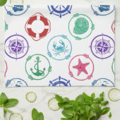 Linge De Cuisine Motif nautique coloré (Plié)