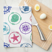 Linge De Cuisine Motif nautique coloré (Quart Plié)