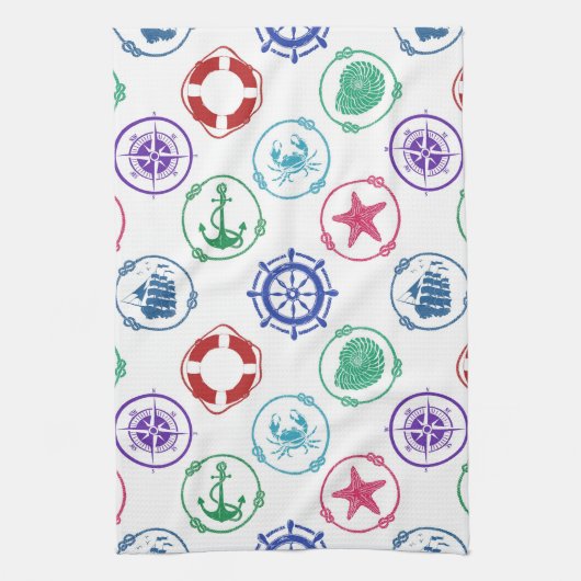 Linge De Cuisine Motif nautique coloré (Vertical)