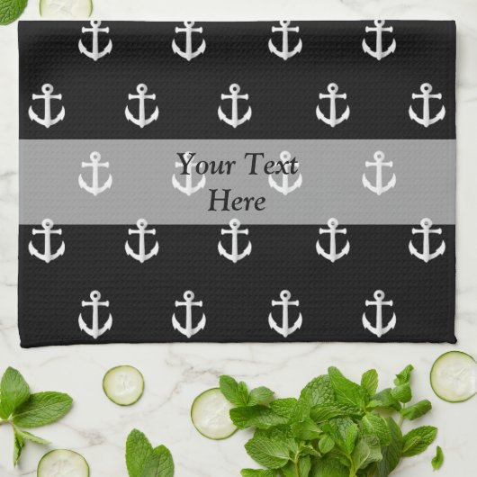 Linge De Cuisine Motif noir d'ancre (Plié)