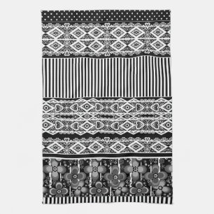 Linge De Cuisine Motif noir et blanc avec dentelle et patchwork