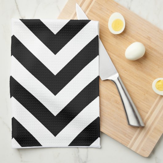 Linge De Cuisine Motif noir et blanc de chevrons de zigzag (Quart Plié)