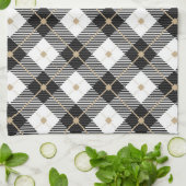 Linge De Cuisine Motif noir noir blanc plaqué (Plié)