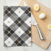 Linge De Cuisine Motif noir noir blanc plaqué (Quart Plié)