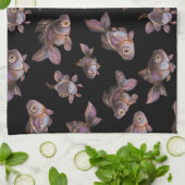 Linge De Cuisine Motif noir sans couture avec poisson (Plié)