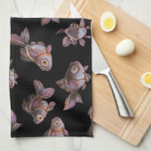 Linge De Cuisine Motif noir sans couture avec poisson (Quart Plié)