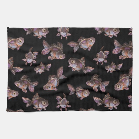 Linge De Cuisine Motif noir sans couture avec poisson (Horizontal)
