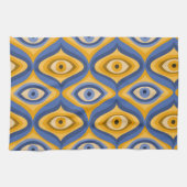 Linge De Cuisine Motif oculaire psychédélique indigo bleu jaune (Horizontal)