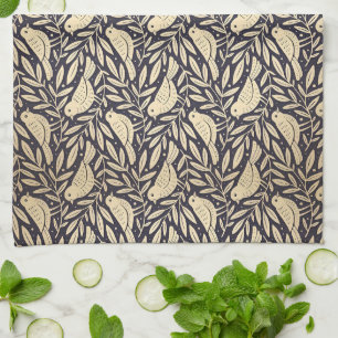Linge De Cuisine Motif oiseau beige vintage sur fond sombre