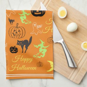 Linge De Cuisine Motif orange de Halloween joyeux et coloré