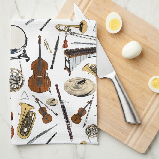 Linge De Cuisine Motif Orchestra Instruments (Quart Plié)