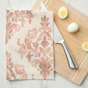 Linge De Cuisine Motif ornemental aquarelle damassé pêche chaud