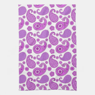 Linge De Cuisine Motif Paisley, violet, violet et blanc
