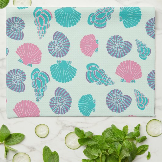 Linge De Cuisine Motif Pastel Seashell 1 (Plié)