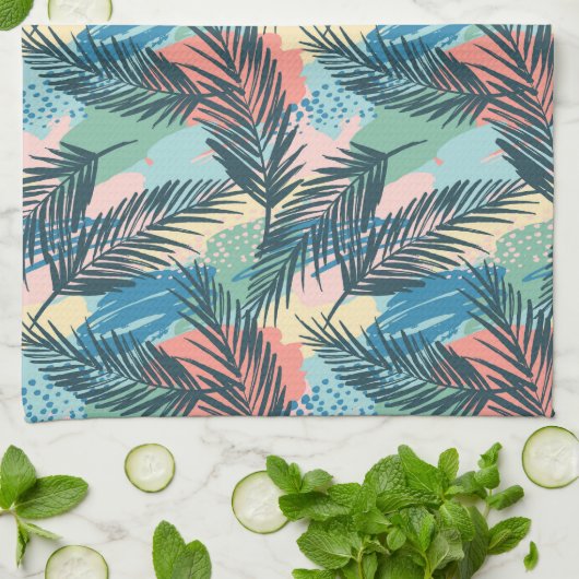 Linge De Cuisine Motif Pastel Tropical Leaf (Plié)