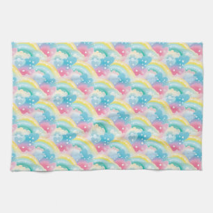 Linge De Cuisine Motif Pastel Whimsical avec Coeurs et Arcs-en-ciel