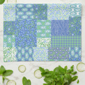 Linge De Cuisine Motif patchwork faux fleuri bleu pervenche boho (Plié)