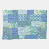 Linge De Cuisine Motif patchwork faux fleuri bleu pervenche boho (Horizontal)