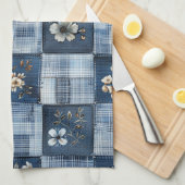 Linge De Cuisine Motif patchwork floral | Denim bohème (Quart Plié)
