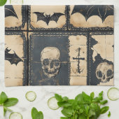 Linge De Cuisine Motif patchwork Halloween en denim rustique (Plié)