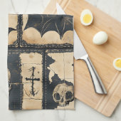 Linge De Cuisine Motif patchwork Halloween en denim rustique (Quart Plié)