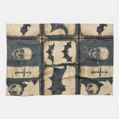 Linge De Cuisine Motif patchwork Halloween en denim rustique (Horizontal)
