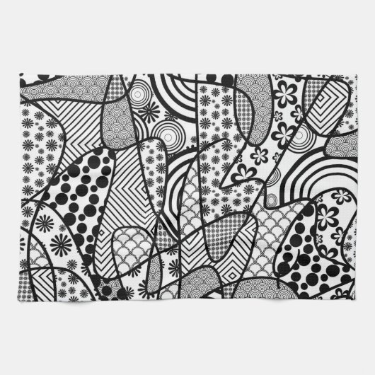 Linge De Cuisine Motif Patchwork Noir & Blanc 02 (Horizontal)