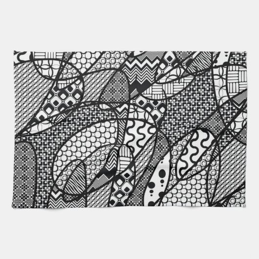 Linge De Cuisine Motif Patchwork Noir & Blanc 05 (Horizontal)