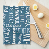 Linge De Cuisine Motif phonétique alphabétique blanc sur bleu marin (Quart Plié)