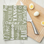 Linge De Cuisine Motif phonétique alphabétique blanc sur le vert Sa (Quart Plié)