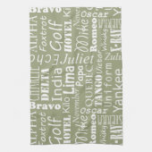 Linge De Cuisine Motif phonétique alphabétique blanc sur le vert Sa (Vertical)