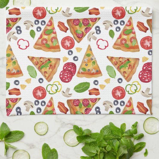 Linge De Cuisine Motif Pizza d'aquarelle (Plié)