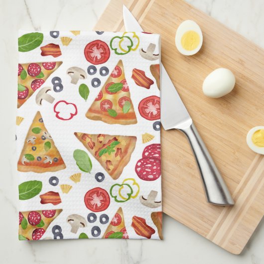 Linge De Cuisine Motif Pizza d'aquarelle (Quart Plié)