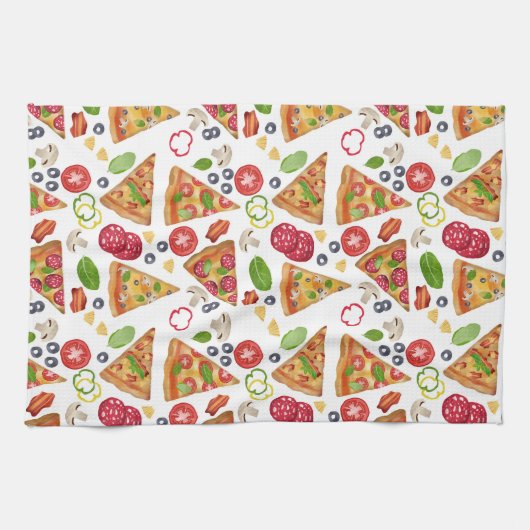 Linge De Cuisine Motif Pizza d'aquarelle (Horizontal)