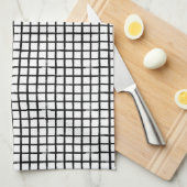 Linge De Cuisine Motif Plaid Doodle Noir & Blanc (Quart Plié)