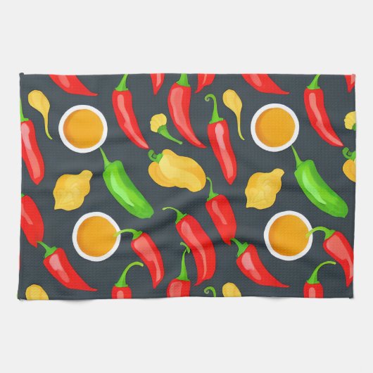 Linge De Cuisine Motif Poivrons Forts (Horizontal)