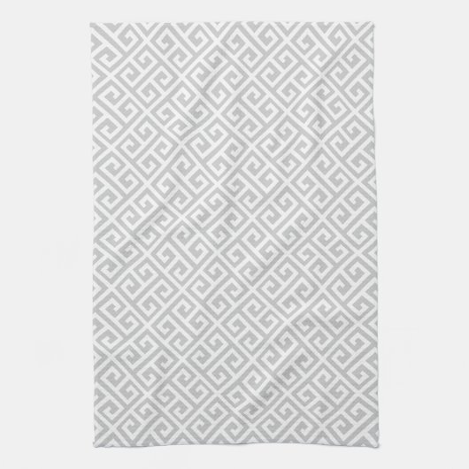 Linge De Cuisine Motif principal grec gris et blanc (Vertical)